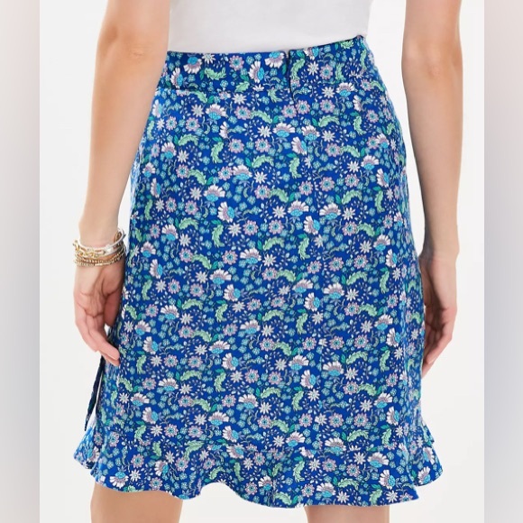 LOFT Blue Floral Faux Wrap Ruffled Skirt Size 4 (Measures like a 6) - Picture 2 of 12